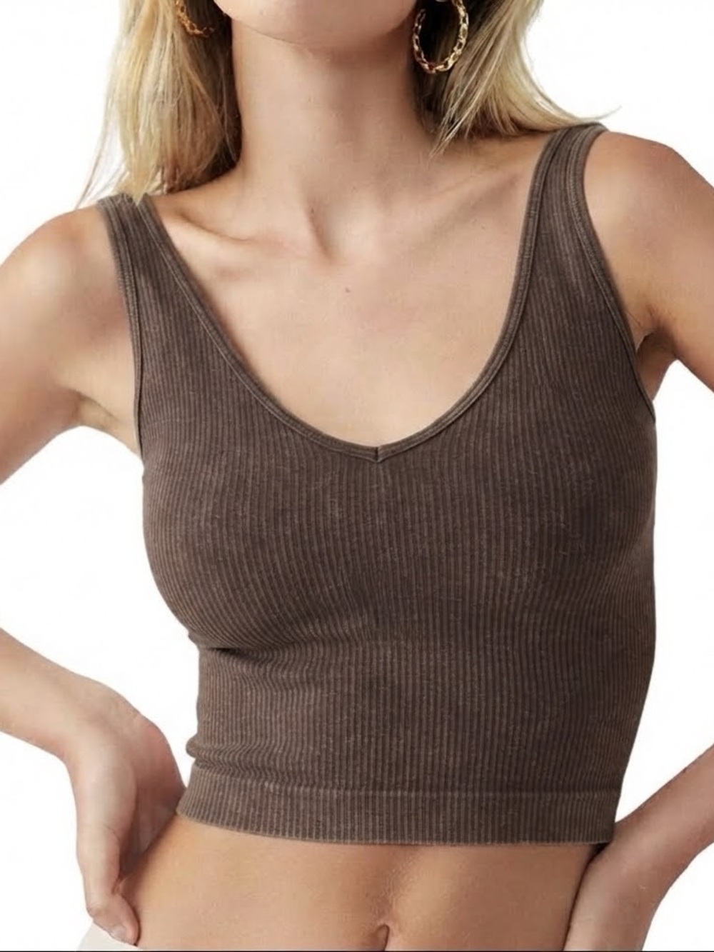 FREE PEOPLE Intimately Solid Ribbed Brami M/L Cocoa $28 Retail